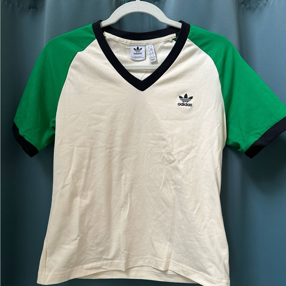 Adidas Green and Cream Raglan Tee Short Sleeve